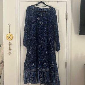 Aerie Blue Ruffled Tiered Long Sleeve Sundress